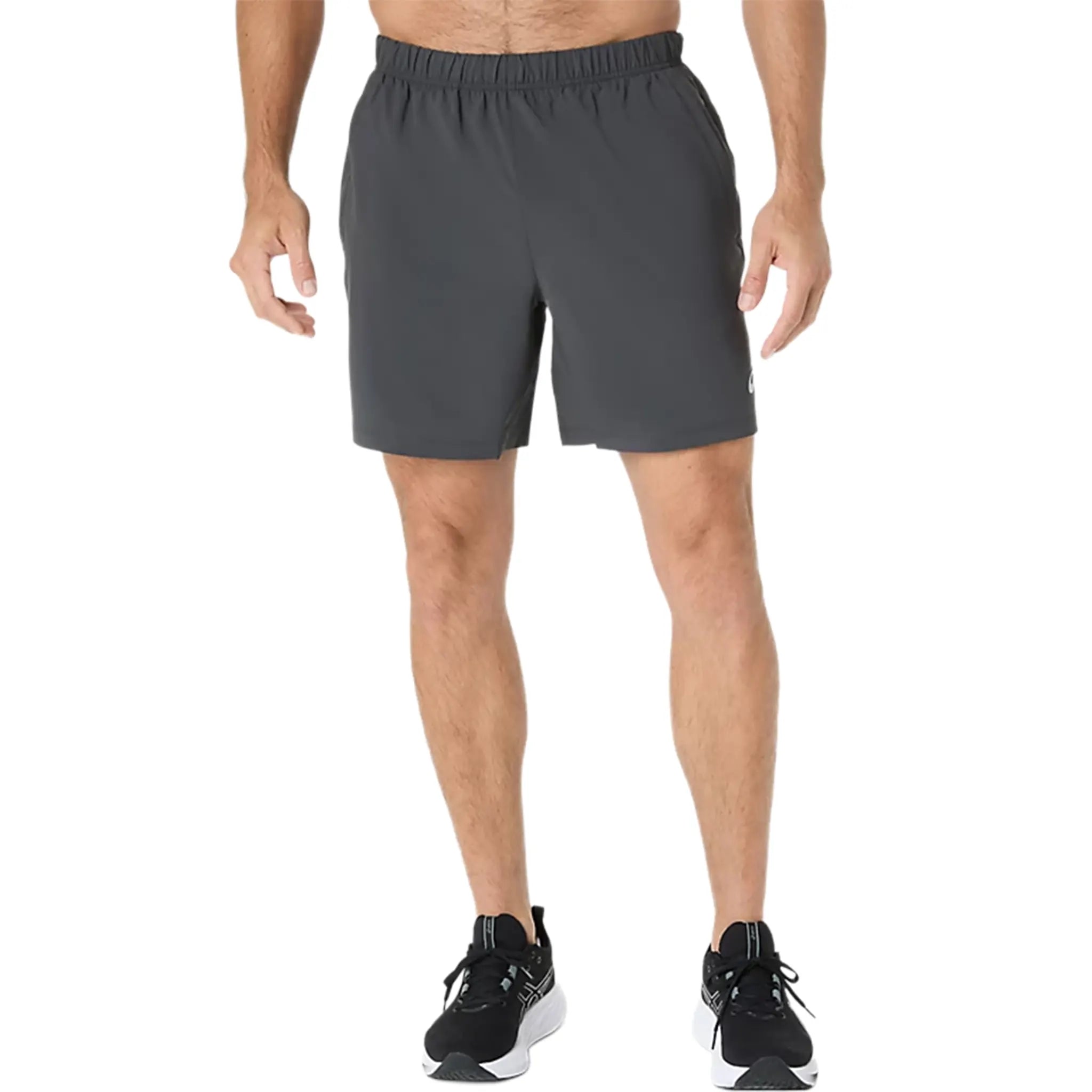 Front View of Asics Road Sport 7Inch Performance Graphite Grey Shorts 2011D246-001
